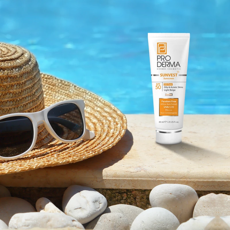 کرم ضد آفتاب رنگی پرودرما، SPF 50، مدل 50 Sunvest، مناسب پوست‌‌های آکنه‌دار و چرب با تنالیته روشن و حجم 40 میلی‌لیتر، محافظت‌کننده در برابر اشعه‌های UVA و UVB، غیر کومدون‌زا و فاقد - نمای 3