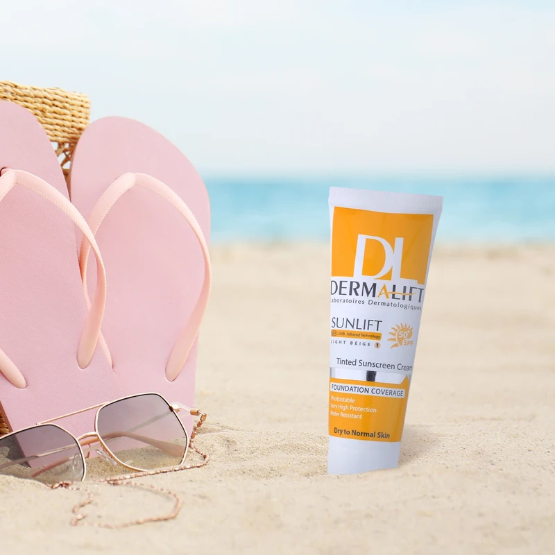 کرم ضد آفتاب رنگی درمالیفت، SPF50، مدل سانلیفت، مناسب پوست خشک و معمولی تنالیته رنگ روشن و حجم 40 میلی‌لیتر، محافظت کننده در برابر اشعه UVA، UVB و IR، مقاوم در برابر آب، دارای فرمو - نمای 3