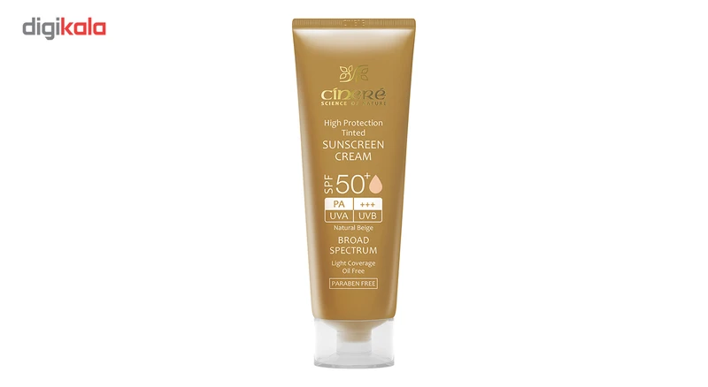 کرم ضد آفتاب رنگی سینره، SPF 50، مدل Natural Beige، مناسب انواع پوست با تنالیته متوسط و حجم 50 میلی‌لیتر، محافظت‌کننده در برابر اشعه‌های UVA و UVB، مرطوب‌کننده و فاقد پارابن، PA+++ - نمای 4
