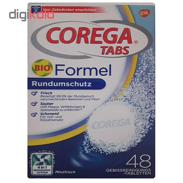 قرص تمیز کننده دندان مصنوعی کورگا مدل Formel بسته 48 عددی - تصویر 2