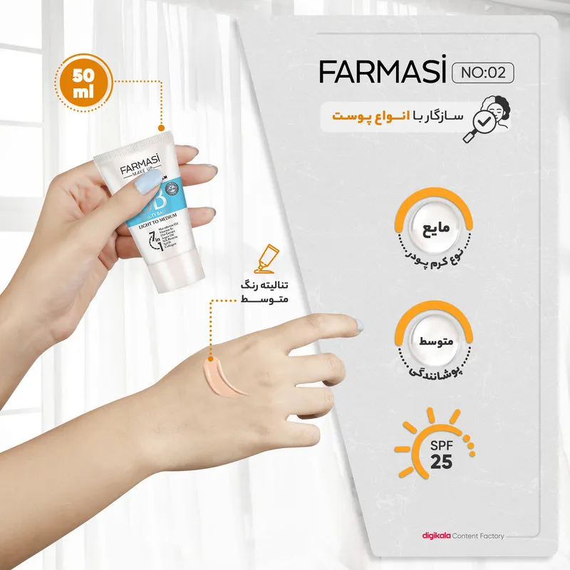 کرم پودر BB فارماسی شماره 02 حجم 50 میلی لیتر - تصویر 4