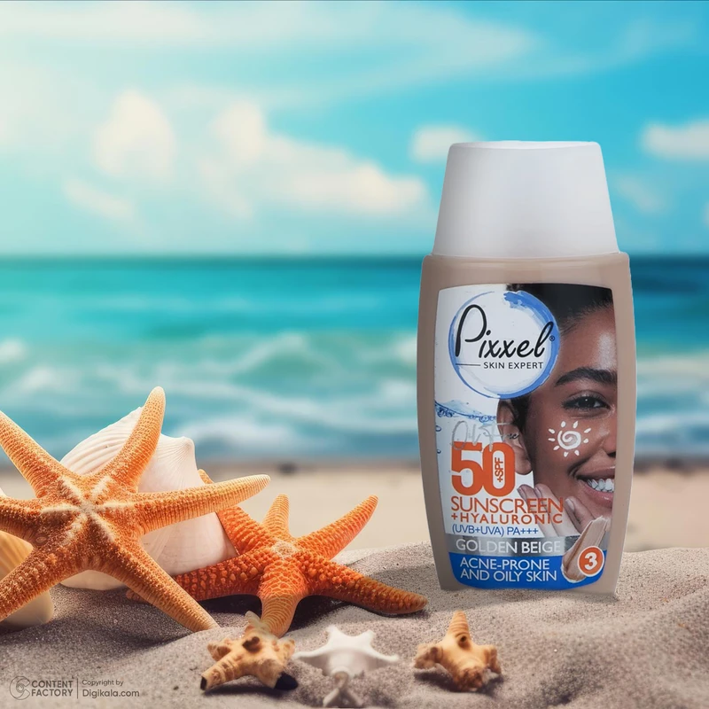 کرم ضد آفتاب رنگی پیکسل، SPF 50، مدل GOLDEN BEIGE، مناسب پوست‌های آکنه‌دار و چرب با تنالیته تیره و حجم 50 میلی‌لیتر، محافظت‌کننده در برابر اشعه‌های UVA و PA ،UVB+++، ضد جوش و آکنه، - نمای 2