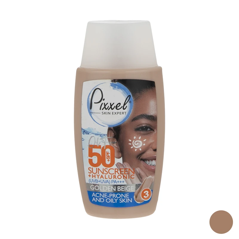 کرم ضد آفتاب رنگی پیکسل، SPF 50، مدل GOLDEN BEIGE، مناسب پوست‌های آکنه‌دار و چرب با تنالیته تیره و حجم 50 میلی‌لیتر، محافظت‌کننده در برابر اشعه‌های UVA و PA ،UVB+++، ضد جوش و آکنه، - نمای 1