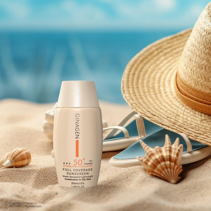 کرم ضد آفتاب رنگی ژیناژن، SPF 50، مدل 01، ‌مناسب پوست‌های چرب و مختلط با تنالیته روشن و حجم 50 میلی‌لیتر، ضد آب، محافظت‌کننده در برابر اشعه‌های UVA و UVB، ضد چروک، ضد لک و پیری، دا - نمای 2