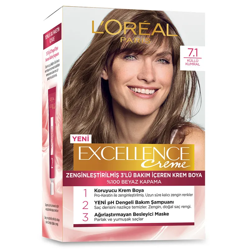 کیت رنگ مو لورآل مدل Excellence شماره 7.1 حجم 50 میلی لیتر بلوند دودی  - تصویر 2