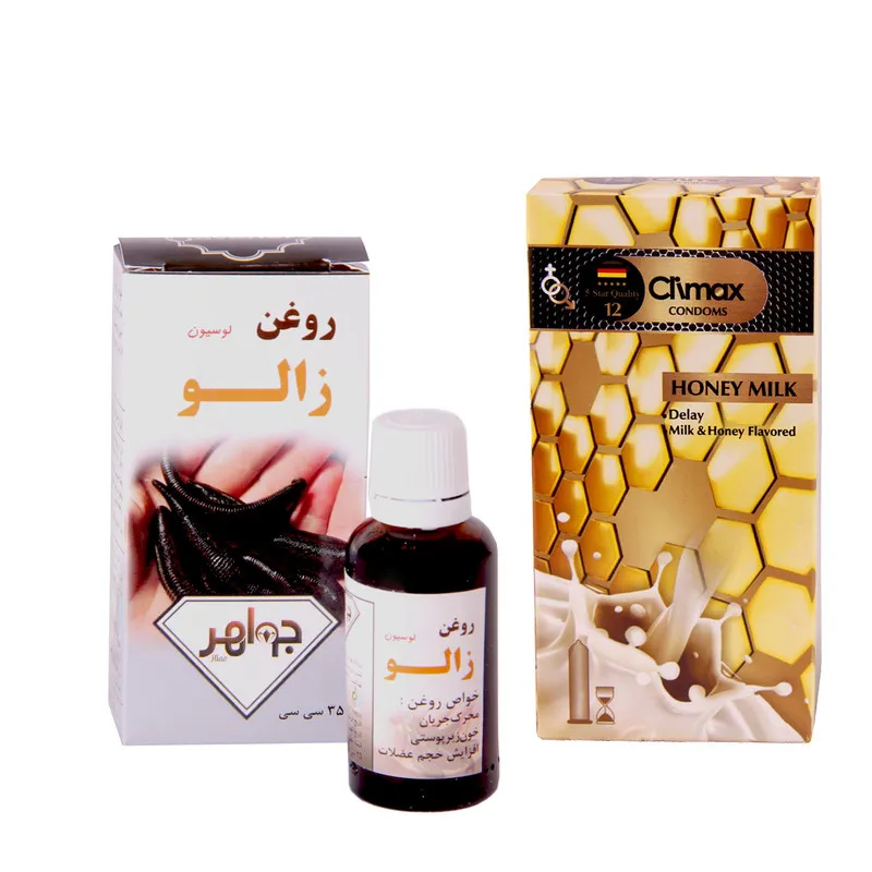 کاندوم کلایمس مدل honey milk 12 بسته 12 عدی به همراه روغن زالو جواهر کد 35 حجم 35 میلی لیتر  - تصویر 2