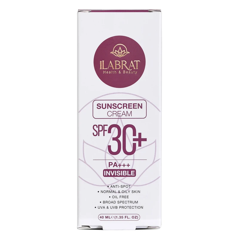 کرم ضدآفتاب بی‌رنگ ایلابرت، SPF 30، مدل ضد لک 30 پلاس، مناسب پوست‌های معمولی و چرب با حجم 40 میلی‌لیتر، محافظت‌کننده در برابر اشعه‌های UVA و PA ،UVB+++، ضد لک و پیری، دارای فرمولاس - نمای 5