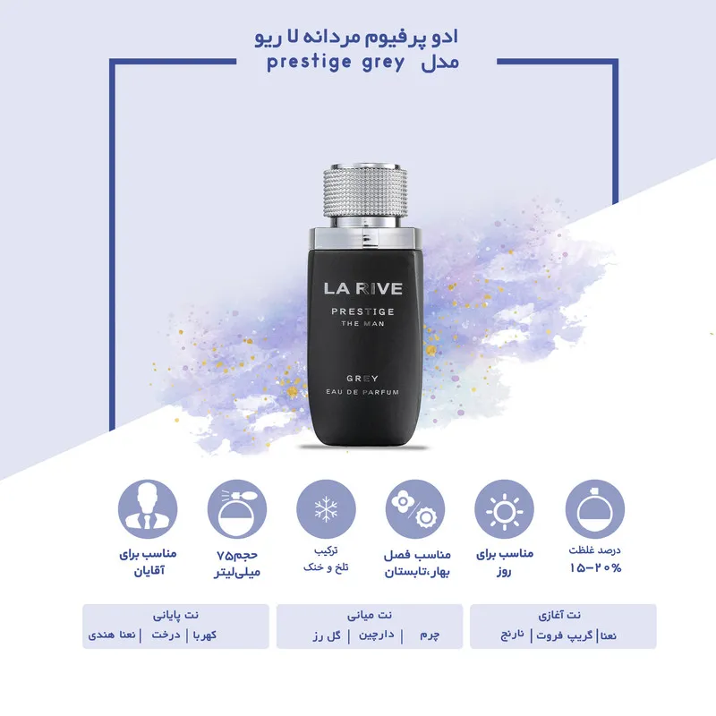ادو پرفیوم مردانه لا ریو مدل prestige grey حجم 75 میلی لیتر - تصویر 6