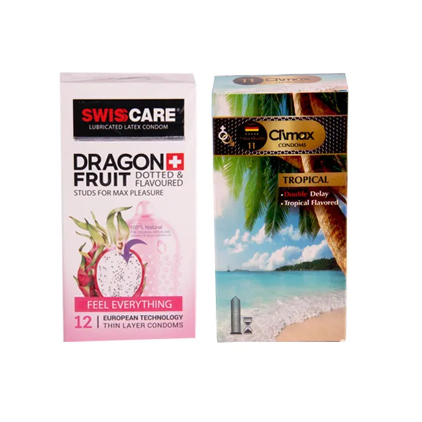 کاندوم سوئیس کر مدل DRAGON FRUIT بسته 12 عددی به همراه کاندوم کلایمکس مدل TROPICAL بسته 12 عددی - تصویر 2