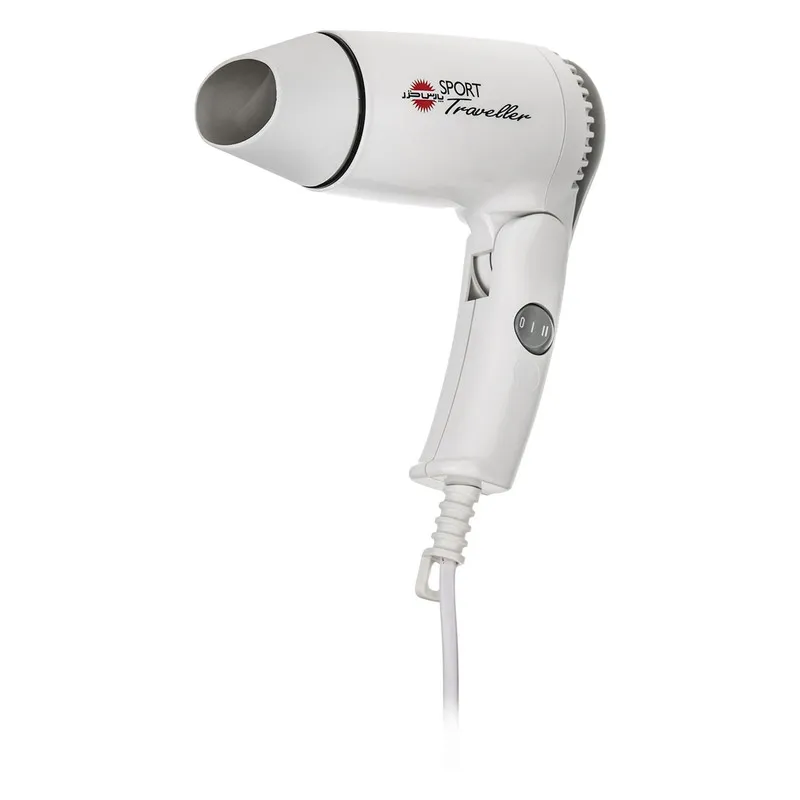 سشوار مسافرتی 1100 وات پارس خزر مدل HD-861P، موتور DC، وزن 340 گرم، المنت فلز، دارای سری متمرکز‌کننده با ویژگی صاف‌کنندگی