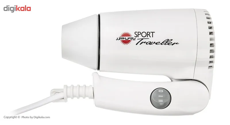 سشوار مسافرتی 1100 وات پارس خزر مدل HD-861P، موتور DC، وزن 340 گرم، المنت فلز، دارای سری متمرکز‌کننده با ویژگی صاف‌کنندگی - تصویر 6