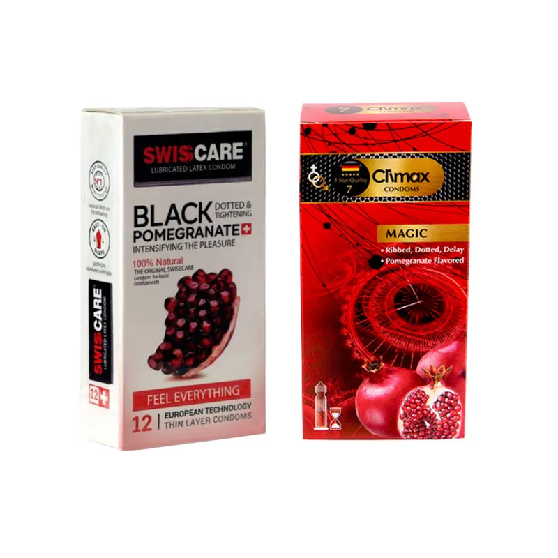 کاندوم سوئیس کر مدل BLACK POMEGRANATE بسته 12 عددی به همراه کاندوم کلایمکس مدل magic بسته 12 عددی - تصویر 2