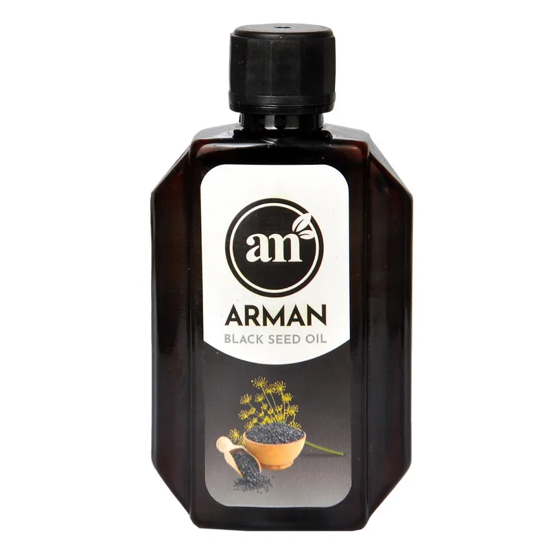 روغن سیاه دانه آرمان 60 میلیلیتر مناسب انواع پوست با ویتامینهای A ،B3 ،C ،D ،E رفع آکنه، درمان پسوریازیس، نرمکننده پوست، آبرسان مو و بهبود علائم آرتروز مفصلی