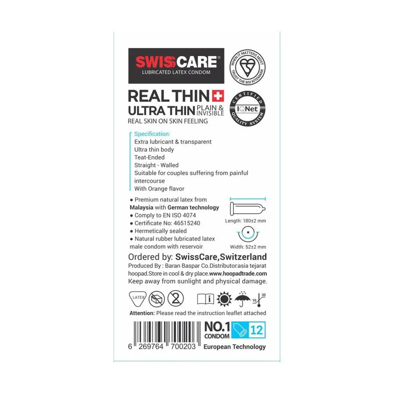 کاندوم سوئیس کر مدل REAL THIN بسته 12 عددی - تصویر 2