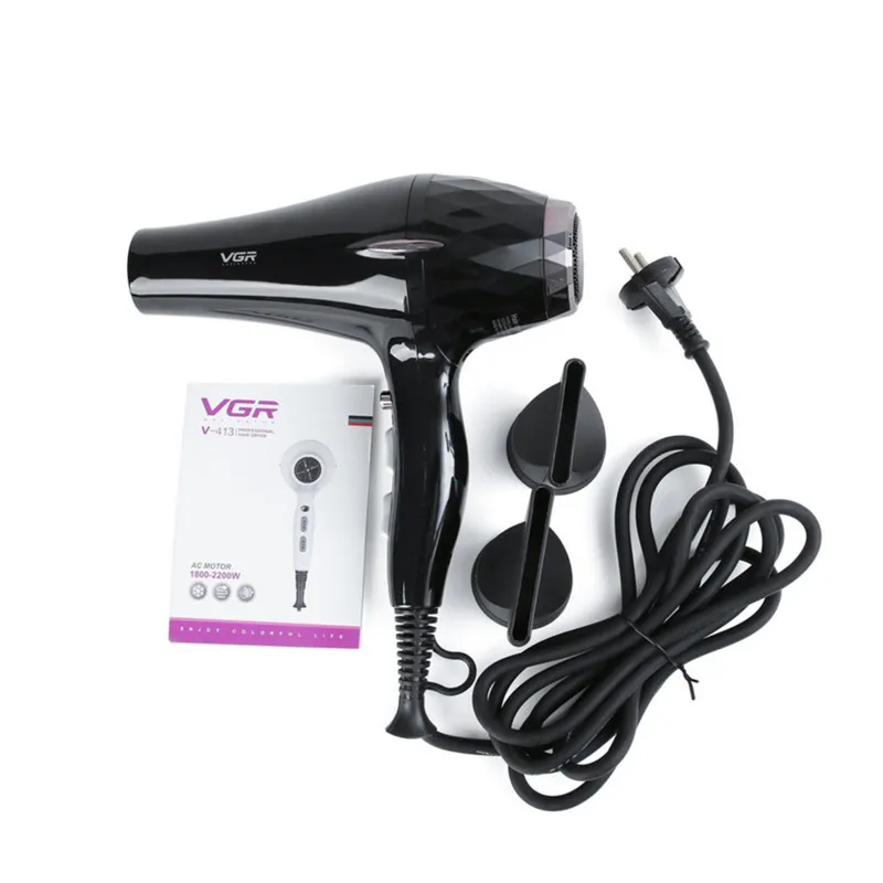 سشوار حرفه‌ای 2200 وات وی جی ار مدل V-413، موتور AC، وزن 802 گرم، المنت سرامیک تورمالین، دارای سری متمرکز‌کننده باریک، متمرکز‌کننده پهن با ویژگی صاف‌کنندگی، حجم‌دهندگی، با قابلیت باد سرد - تصویر 4