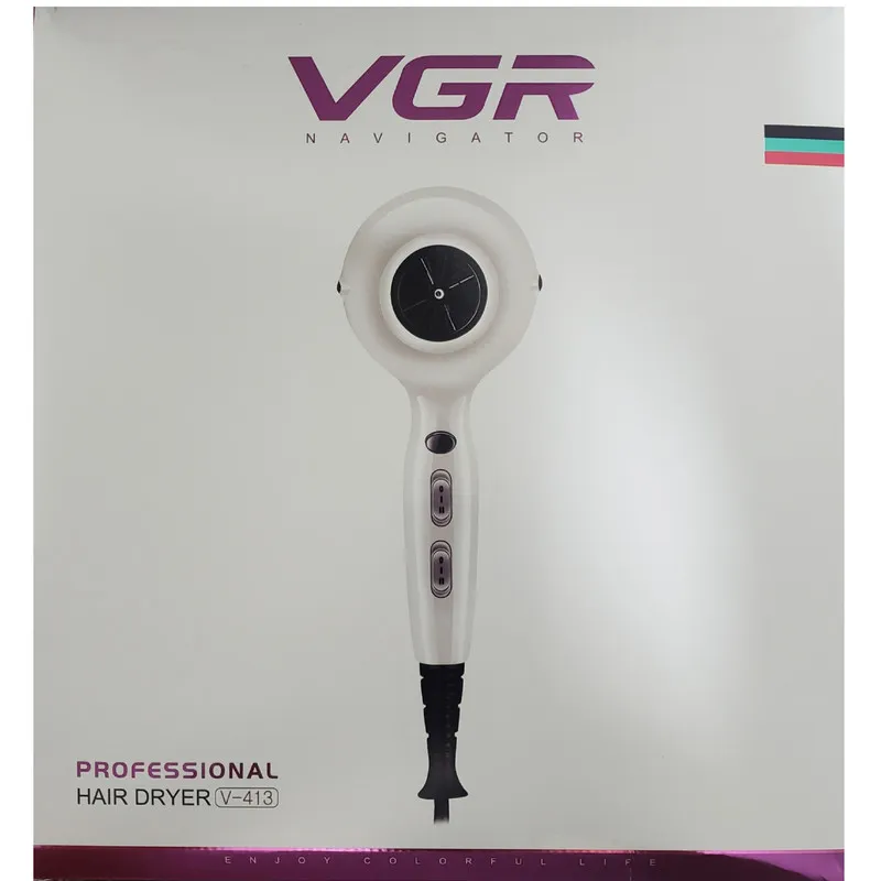 سشوار حرفه‌ای 2200 وات وی جی ار مدل V-413، موتور AC، وزن 802 گرم، المنت سرامیک تورمالین، دارای سری متمرکز‌کننده باریک، متمرکز‌کننده پهن با ویژگی صاف‌کنندگی، حجم‌دهندگی، با قابلیت باد سرد - تصویر 6