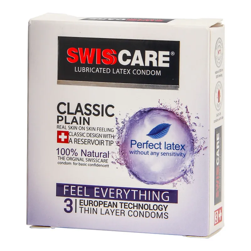 کاندوم سوئیسکر مدل Classic Plain بسته 3 عددی به همراه روغن یودن مدل AP 30 حجم 30 میلی لیتر - تصویر 2