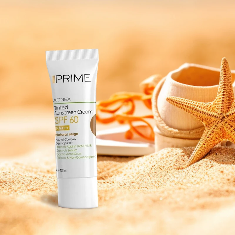 کرم ضدآفتاب رنگی پرایم، 60 SPF، مدل 02، مناسب پوست چرب و مختلط تنالیته رنگ متوسط و حجم 40 میلیلیتر، محافظت کننده در برابر اشعه UVA،IRو UVB، کنترل کننده ترشح سبوم، فاقد چربی و غیر - نمای 3