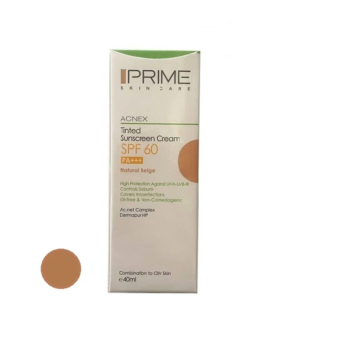 کرم ضدآفتاب رنگی پرایم، 60 SPF، مدل 02، مناسب پوست چرب و مختلط تنالیته رنگ متوسط و حجم 40 میلیلیتر، محافظت کننده در برابر اشعه UVA،IRو UVB، کنترل کننده ترشح سبوم، فاقد چربی و غیر - نمای 4