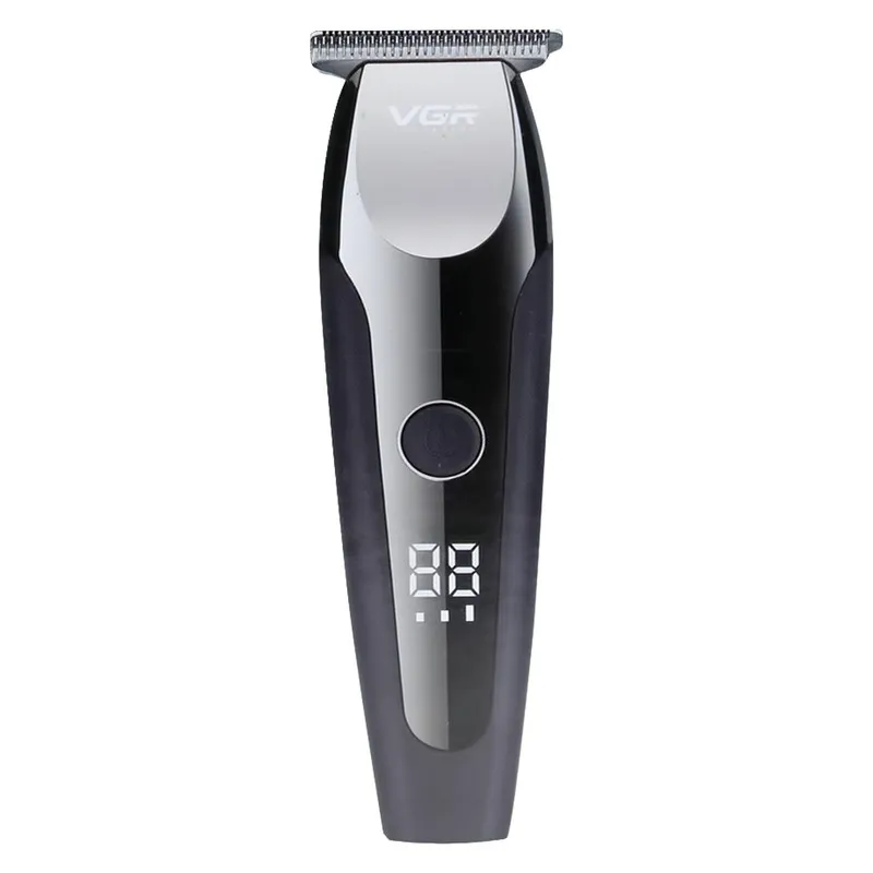 ماشین اصلاح موی صورت و بدن وی جی ار مدل V-059 با تیغه استیل ضد زنگ خودتیز شونده، باتری لیتیوم یونی با 150 دقیقه زمان استفاده، نمایشگر دیجیتال، تنظیم سرعت 3 مرحلهای و 6 عدد شانه سایز 1 تا 6 میلیمتر