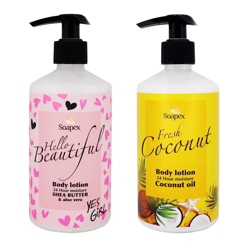 لوسیون بدن سوپکس مدل Shea butter و Coconut oil حجم 350 میلیلیتر مرطوبکننده و ترمیمکننده پوست با عصاره شی باتر ضد چین و چروک و روغن نارگیل جوانکننده و شادابکننده پوست