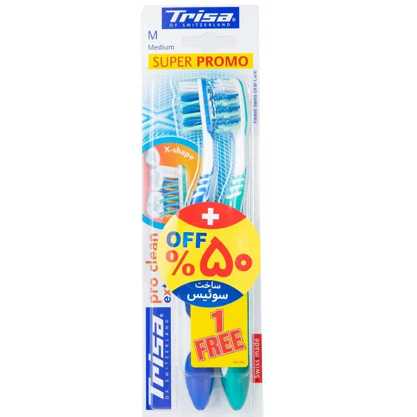 مسواک تریزا مدل pro clean extra با برس متوسط بسته 2 عددی