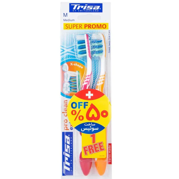مسواک تریزا مدل pro clean extra با برس متوسط بسته 2 عددی - تصویر 4