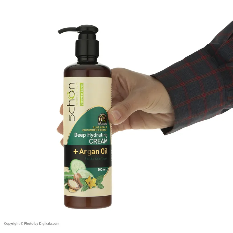 کرم مرطوبکننده شون، مدل Cucumber، مناسب انواع پوست، با عصاره خیار، حاوی روغن آرگان، مناسب استفاده برای دست و صورت، حجم 300 میلیلیتر - تصویر 4