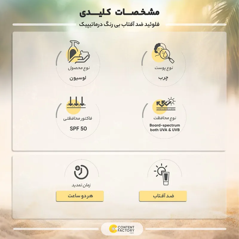 فلوئید ضدآفتاب بی‌رنگ درماتیپیک +SPF50 مدل SFM، مناسب پوست‌های چرب، حجم 50 میلی‌لیتر - تصویر 6