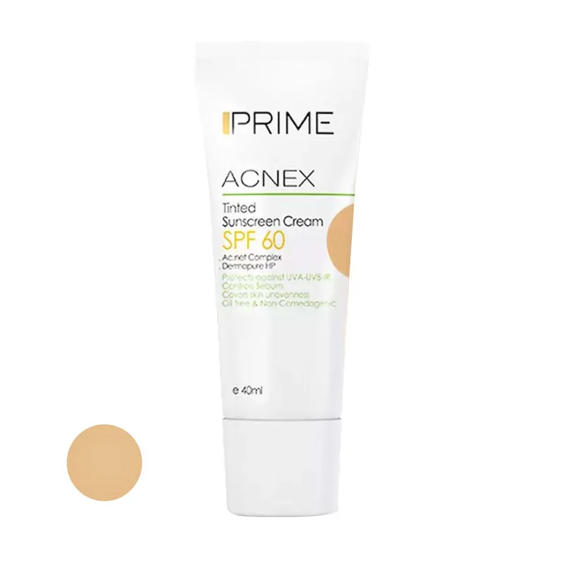 کرم ضدآفتاب رنگی پرایم SPF60 مدل Acnex، مناسب پوست‌های چرب، حجم 40 میلی‌لیتر - تصویر 3