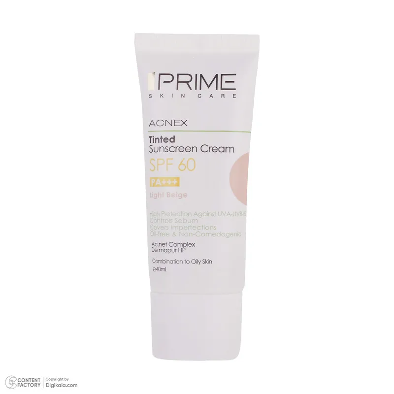کرم ضدآفتاب رنگی پرایم SPF60 مدل Acnex، مناسب پوست‌های چرب، حجم 40 میلی‌لیتر - تصویر 6