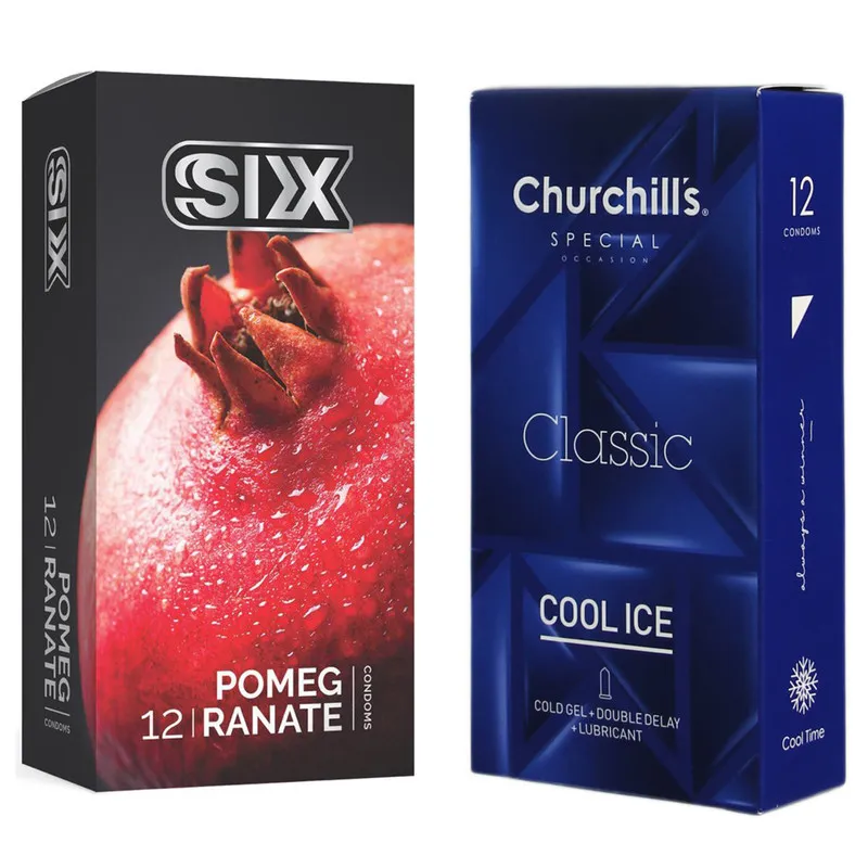 کاندوم چرچیلز مدل Cool Ice بسته 12 عددی به همراه کاندوم سیکس مدل انار بسته 12 عددی - تصویر 2