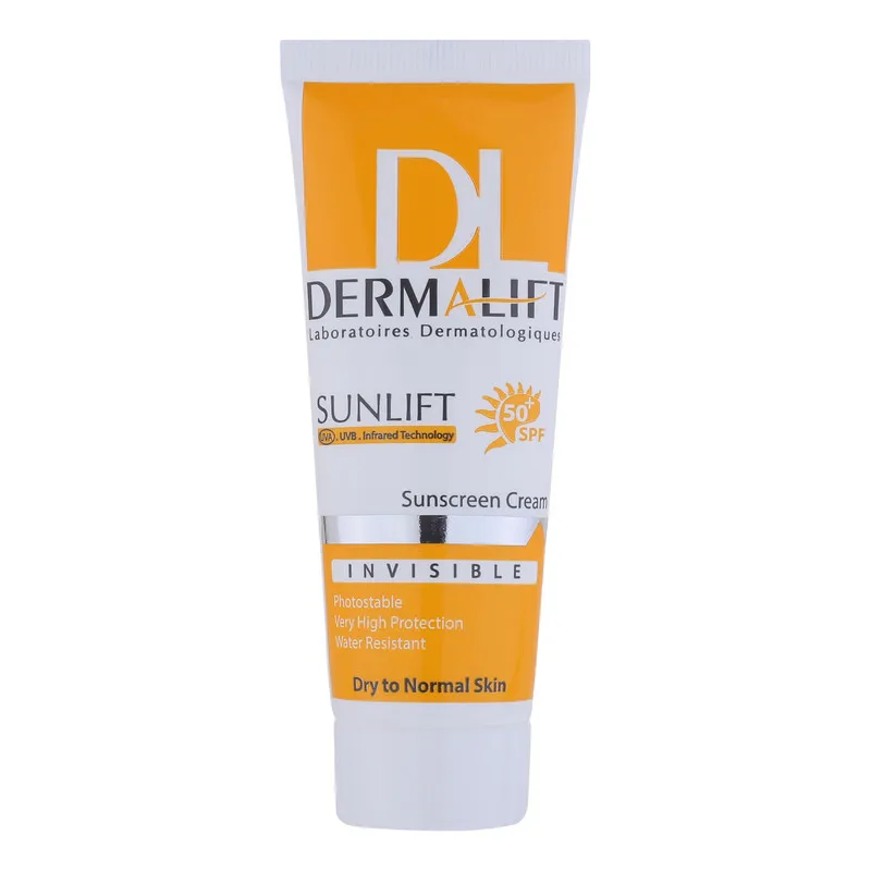 کرم ضد آفتاب بی‌رنگ صورت درمالیفت SPF 50 مدل SUNLIFT SPF50 محافظ UVA ،UVB، ضد آب، مناسب پوست خشک حجم 40 میلی‌لیتر ‌مناسب برای خشک، معمولی حجم 40 میلی‌لیتر - تصویر 2