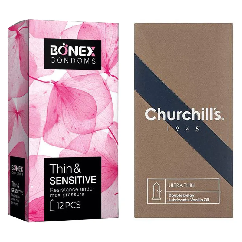 کاندوم چرچیلز مدل Ultra Thin Double Delay بسته 12 عددی به همراه کاندوم بونکس مدل Thin & Sensitive بسته 12 عددی  - تصویر 2