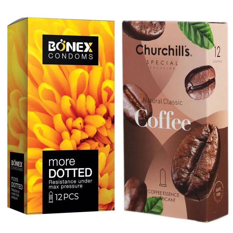 کاندوم چرچیلز مدل Coffee بسته 12 عددی به همراه کاندوم بونکس مدل More Dotted بسته 12 عددی  - تصویر 2