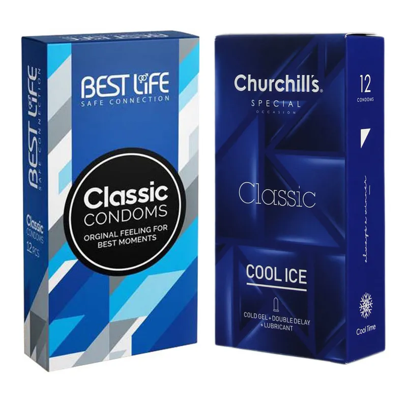 کاندوم چرچیلز مدل Cool Ice بسته 12 عددی به همراه کاندوم بست لایف مدل Classic بسته 12 عددی - تصویر 2