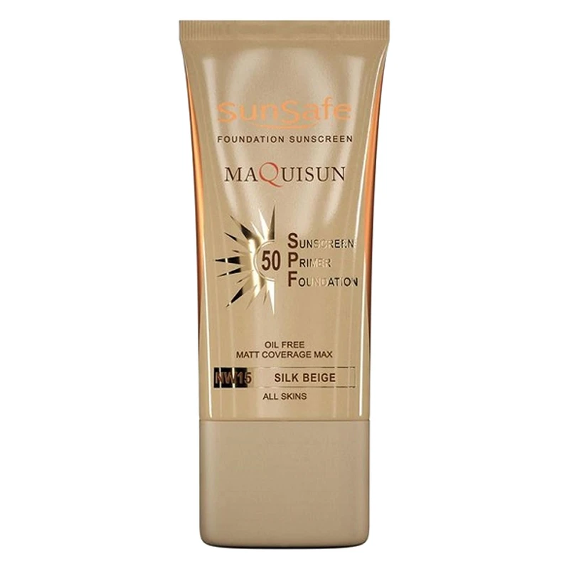کرم ضد آفتاب رنگی سان‌سیف، 50 SPF، مدل MAQUISUN NW15، مناسب انواع پوست تنالیته با متوسط و حجم 40 میلی‌لیتر، محافظت‌کننده در برابر اشعه‌های UVA و UVB، بدون عطر، محافظت‌کننده پوست در برابر مواد آلرژی‌زا