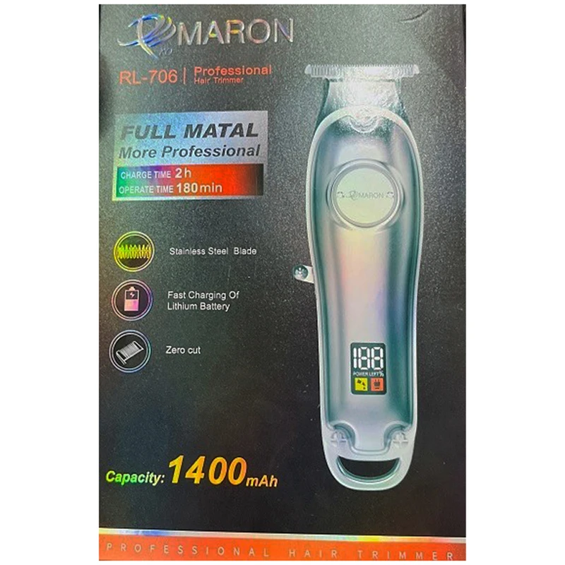 ماشین اصلاح موی سر و صورت پرومارون مدل RL706 با تیغه کروم و استیل ضدزنگ، باتری 600mAh، نمایشگر دیجیتال، قابلیت اصلاح صفر، شانه متحرک 2 تا 4 میلی‌متر، طراحی ارگونومیک و مقاوم در برا - نمای 4