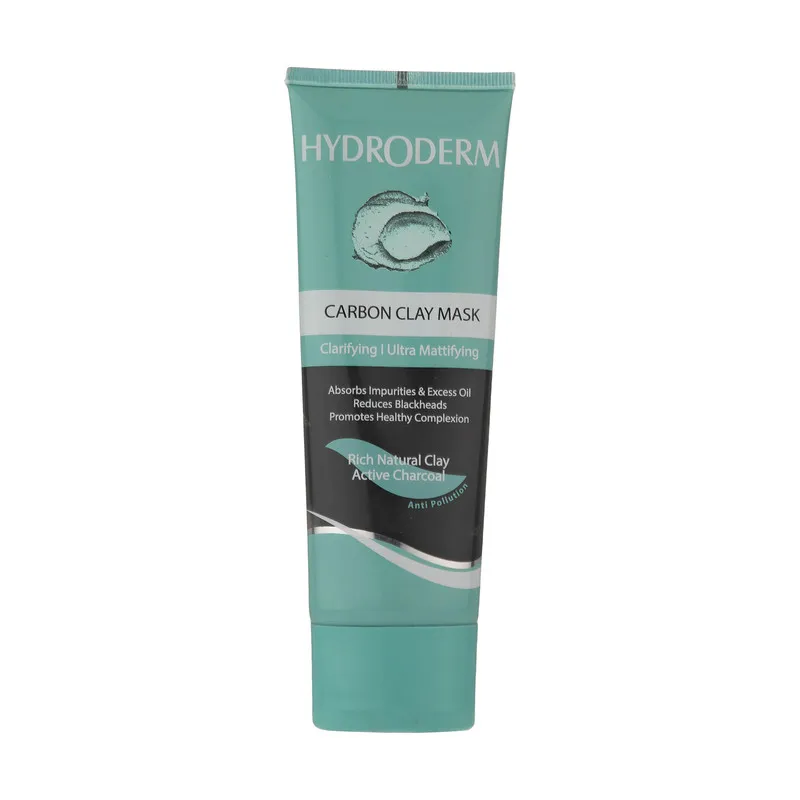 ماسک صورت هیدرودرم مدل Carbon clay حجم 100 میلیلیتر مناسب پوست چرب، حاوی خاک رس و کربن فعال، کنترل چربی و پاکسازی عمقی پوست، ضد جوش و ماتکننده