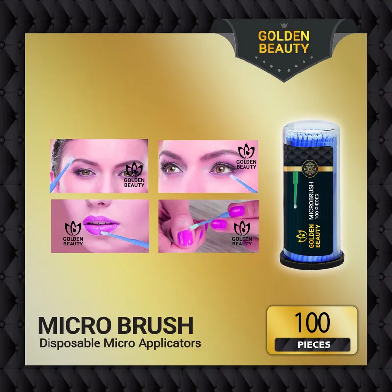 قلم میکروبراش ناخن و مژه گلدن بیوتی مدل M1 بسته 100 عددی - تصویر 3