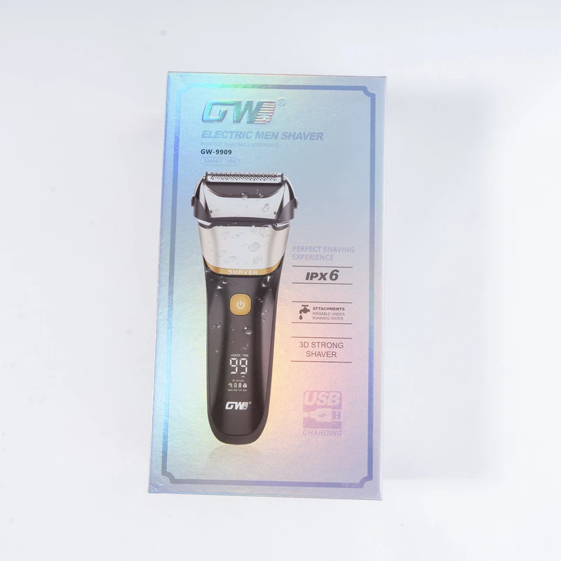 ماشین اصلاح موی صورت جی دبلیو مدل GW-9909، اصلاح به صورت صفر زن، نمایشگر وضعیت باتری، ضد آب، منبع انرژی با کابل USB، تکنولوژی اصلاح به صورت شیو فویلی، مدت زمان شارژ 120 دقیقه و مدت - نمای 2