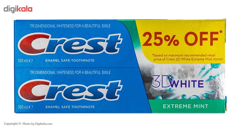 پک خمیر دندان کرست سری 3D White مدل Exterme Mint بسته 2 عددی - تصویر 2