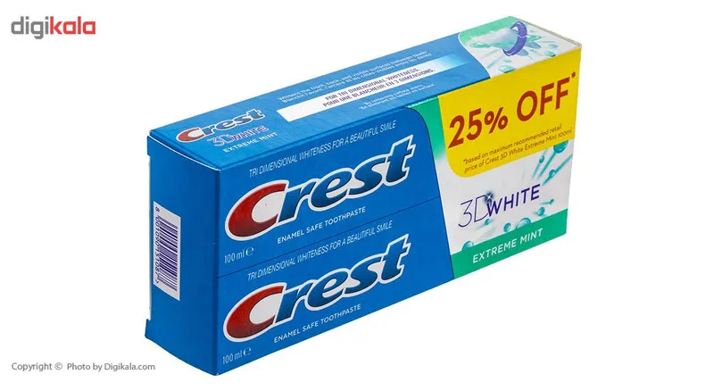 پک خمیر دندان کرست سری 3D White مدل Exterme Mint بسته 2 عددی - تصویر 4
