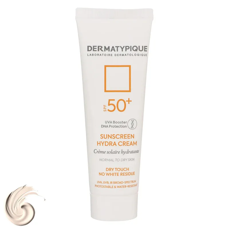 کرم ضدآفتاب بی‌رنگ درماتیپیک +SPF50 مدل هیدرا مناسب انواع پوست، حجم 50 میلی‌لیتر