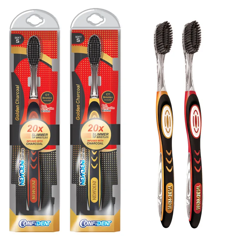 مسواک کانفیدنت مدل Golden Charcoal با برس نرم مجموعه 2 عددی - تصویر 2