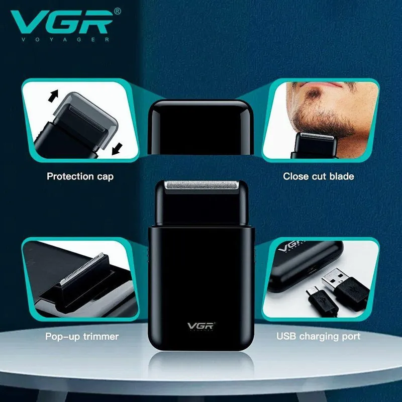 ماشین اصلاح موی صورت وی جی آر مدل V-390 با تیغه استیل ضد زنگ، تکنولوژی شیو فویلی، باتری قابل شارژ با 45 دقیقه زمان استفاده و طراحی ارگونومیک - تصویر 4