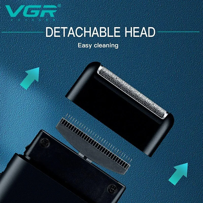 ماشین اصلاح موی صورت وی جی آر مدل V-390 با تیغه استیل ضد زنگ، تکنولوژی شیو فویلی، باتری قابل شارژ با 45 دقیقه زمان استفاده و طراحی ارگونومیک - تصویر 5