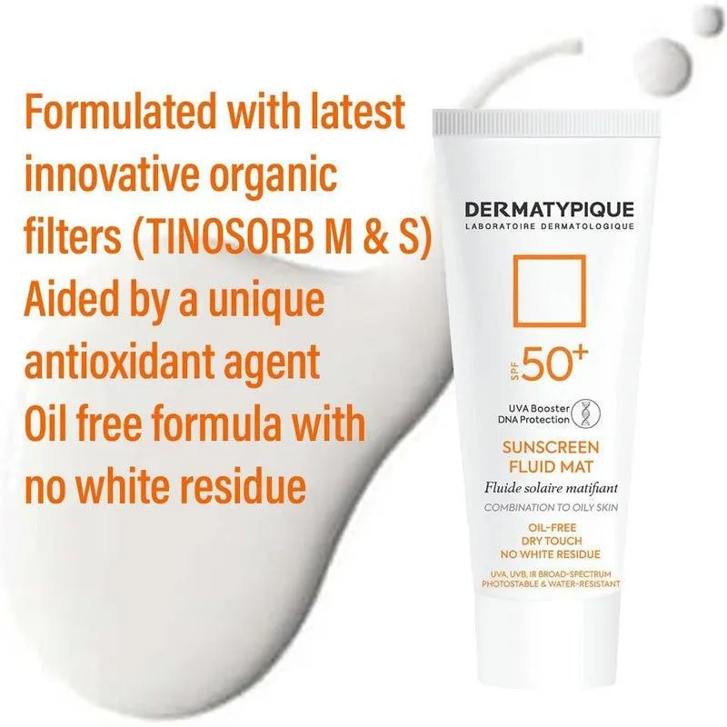 فلوئید ضدآفتاب بیرنگ درماتیپیک SPF50 مدل Fluid mat، مناسب پوستهای چرب و مختلط، حجم 40 میلیلیتر - تصویر 3