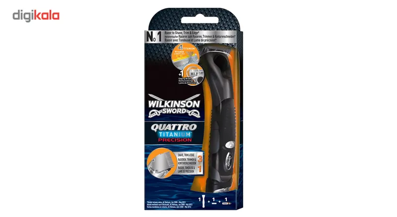 خود تراش ویلکینسون مدل Quattro Titanium به همراه 1 تیغ یدک سه حالت شانه و پایه نگهدارنده و باطری - تصویر 2
