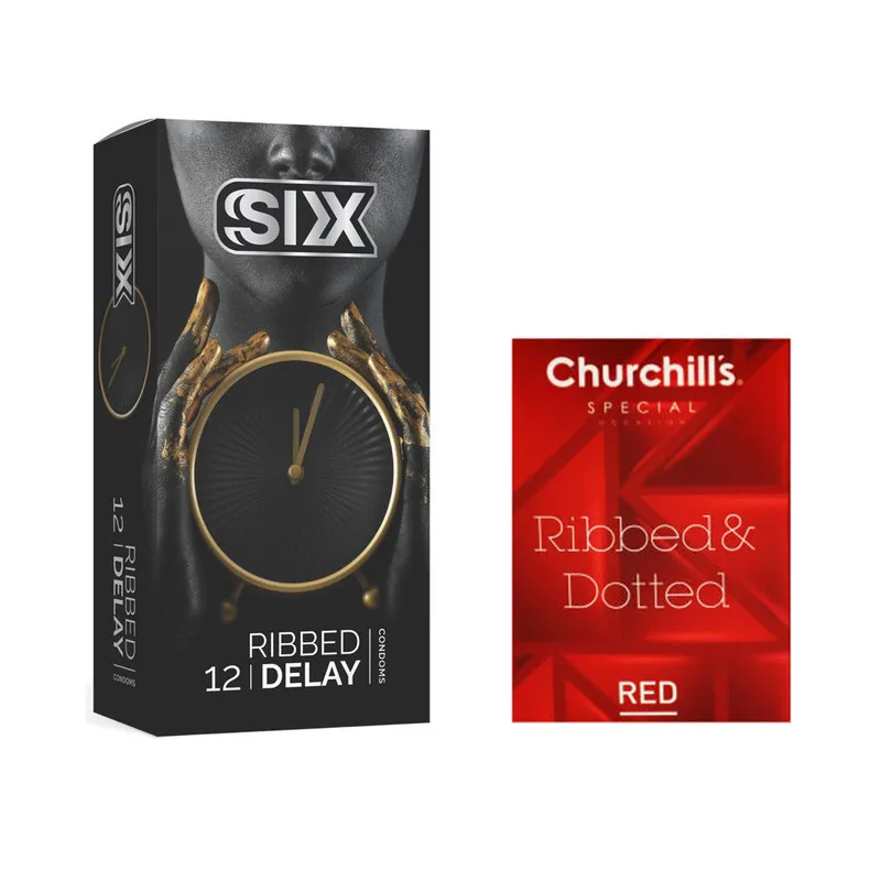 کاندوم سیکس مدل Ribbed Delay بسته 12 عددی به همراه کاندوم چرچیلز مدل Hot Gel بسته 3 عددی - تصویر 2